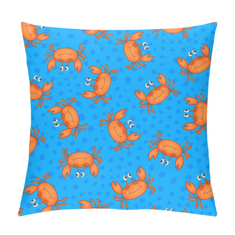 Personality  Seamless Pattern With Cute Orange Crab On Blue Background. Vector Animals Colorful Illustration. Adorable Character For Cards, Wallpaper, Textile, Fabric, Kindergarten. Cartoon Style. Pillow Covers