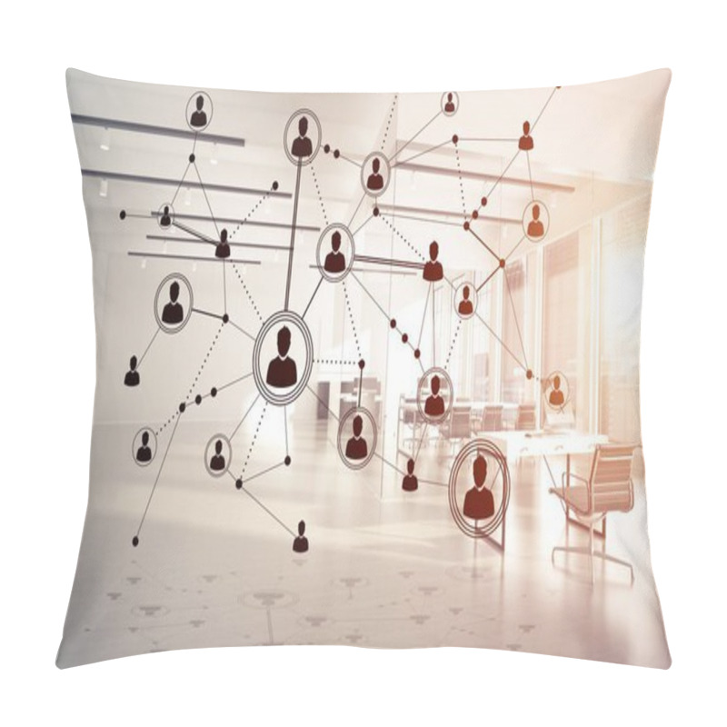 Personality  Lines Connected With Dots Against Modern Office Blurred Background, Concept Of Networking  Pillow Covers