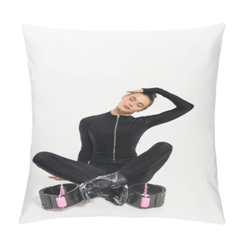 Personality  Boots For Jumping, Sportswoman Sitting With Crossed Legs, Kangoo Jumping Shoes, Muscular Relaxation Pillow Covers