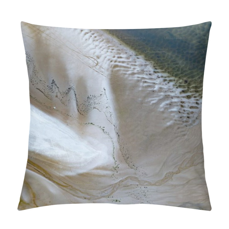 Personality  Aerial View Of Abstract Sand Patterns With Water Reflections And Textures. Pillow Covers