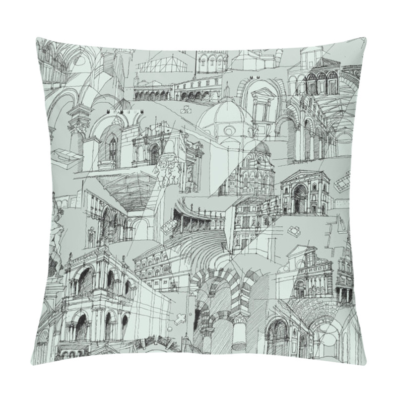 Personality  Historic Italian Architecture Collage Seamless Pattern Pillow Covers