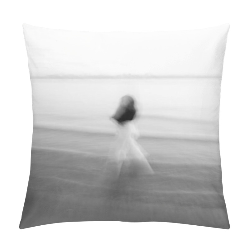 Personality  Art Photography, Portrait By The Sea, Blurred Silhouette Of A Woman And Soft Focus Background Pillow Covers