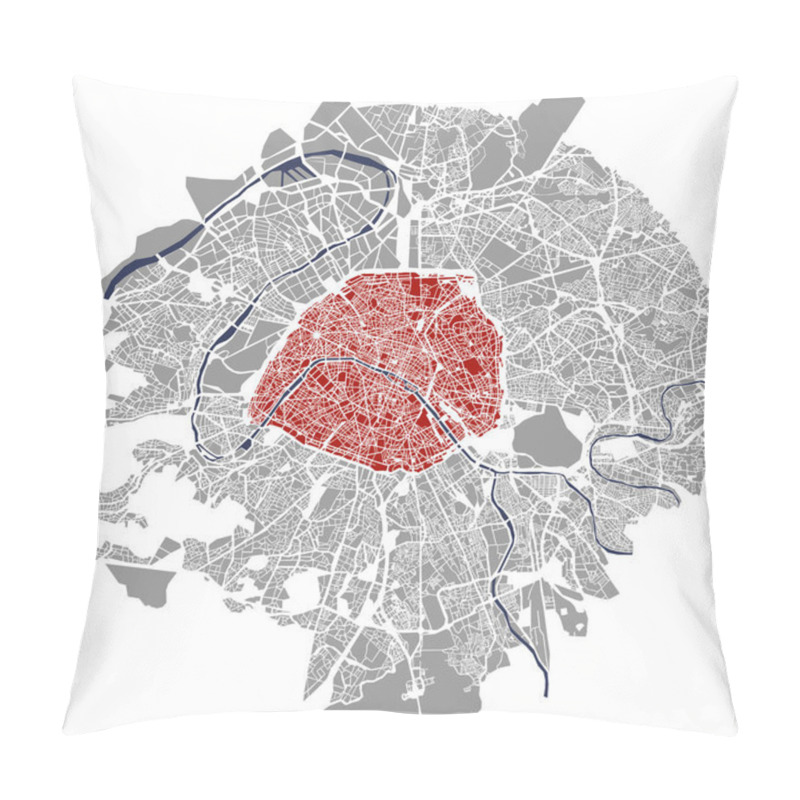 Personality  Map Of The City Of Paris, France Pillow Covers