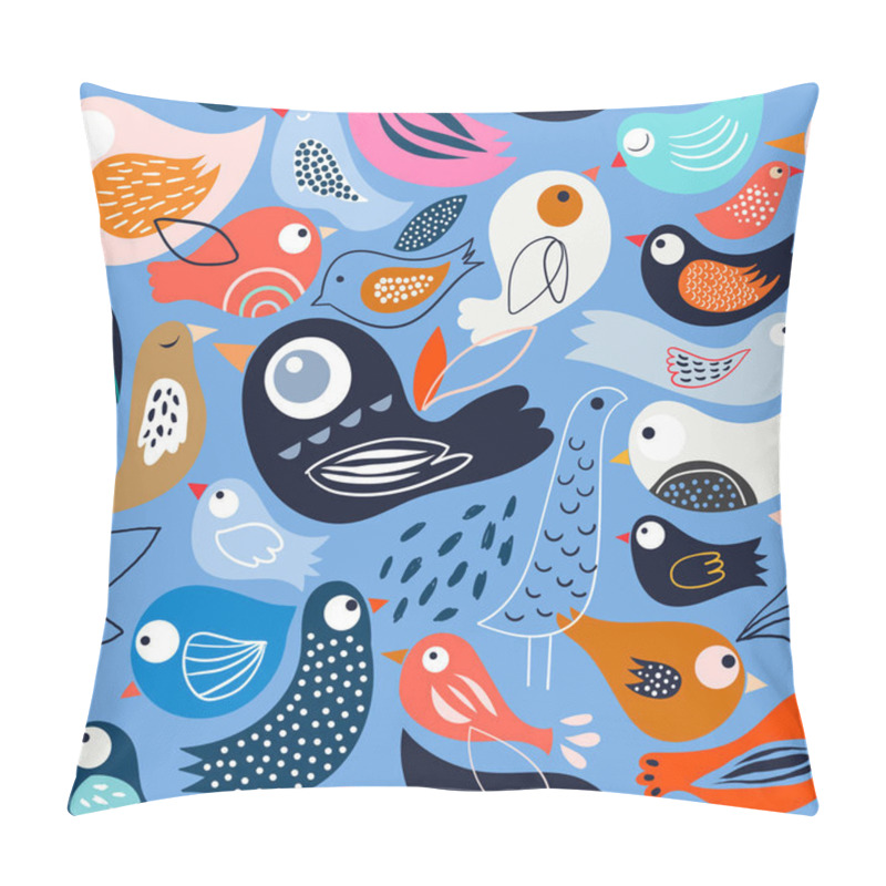 Personality  Abstract Decorative Seamless Pattern With Hand Drawn Different Birds, Vector Design Pillow Covers