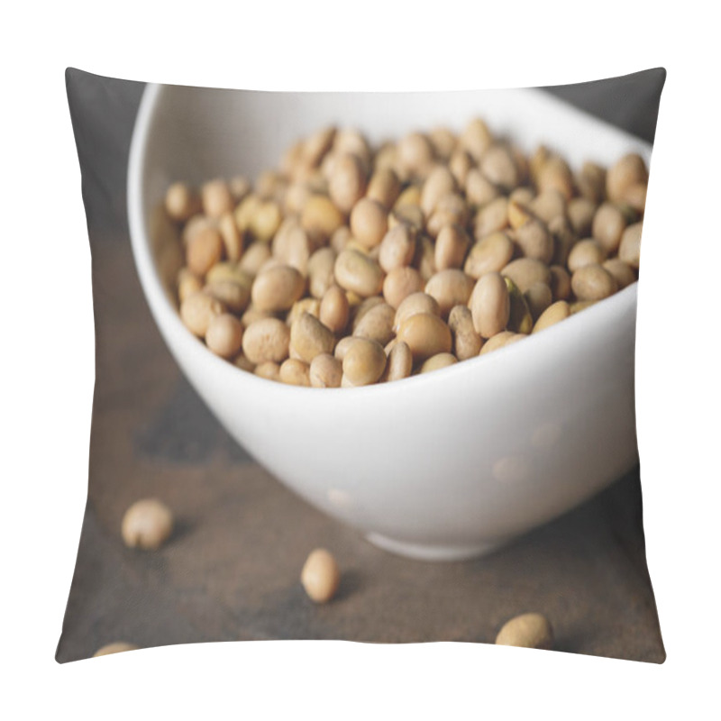 Personality  Selective Focus Of Soybean In White Bowl On Table Pillow Covers