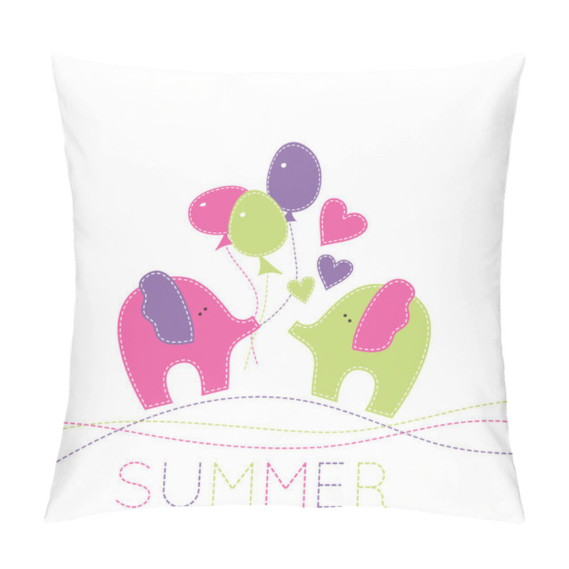 Personality  Vector Illustration With Two Little Elephants, Baloons And Heart Pillow Covers