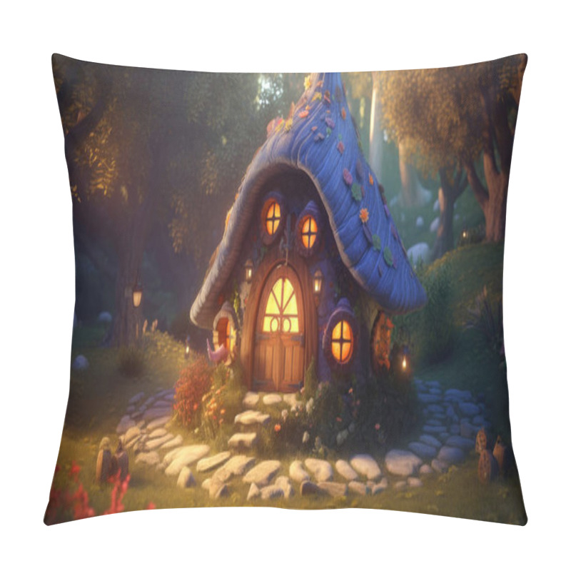 Personality  Cozy House Of Elves In The Night Magic Forest, Lights Are On In The House Pillow Covers