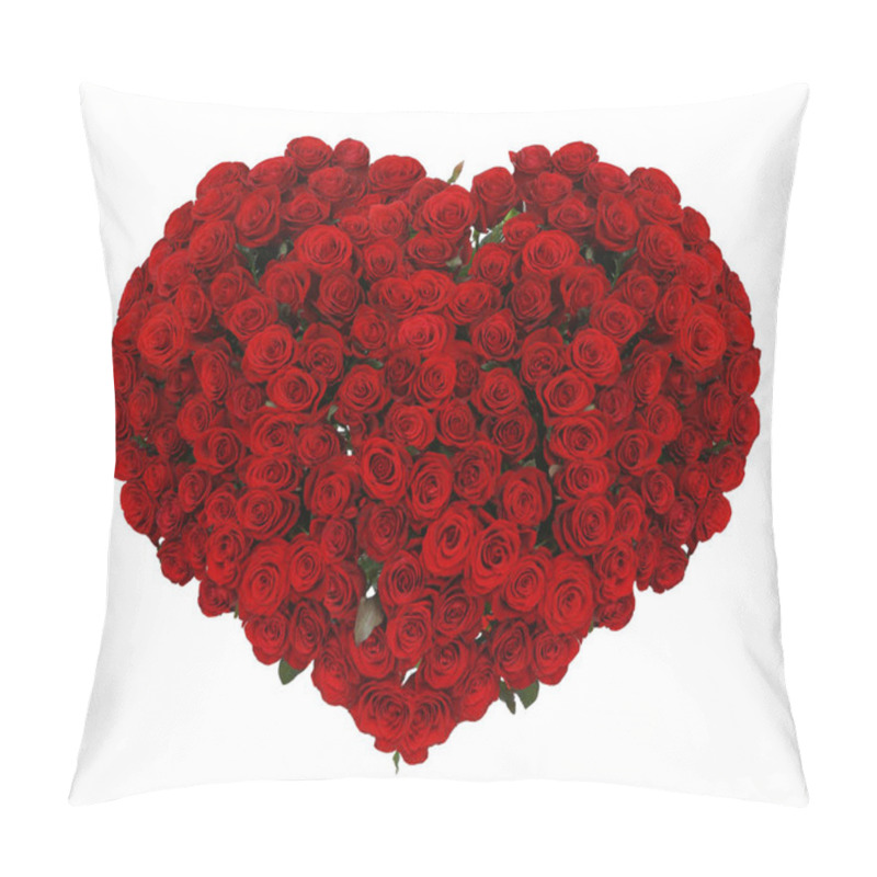 Personality  Huge Heart Made Of Beautiful Red Roses On White Background Pillow Covers