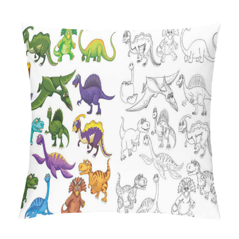 Personality  Set Of Dinosaurs Isolated On White Background  Pillow Covers