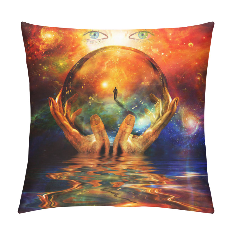 Personality  Glass Ball In Hands With Abstract Background Pillow Covers