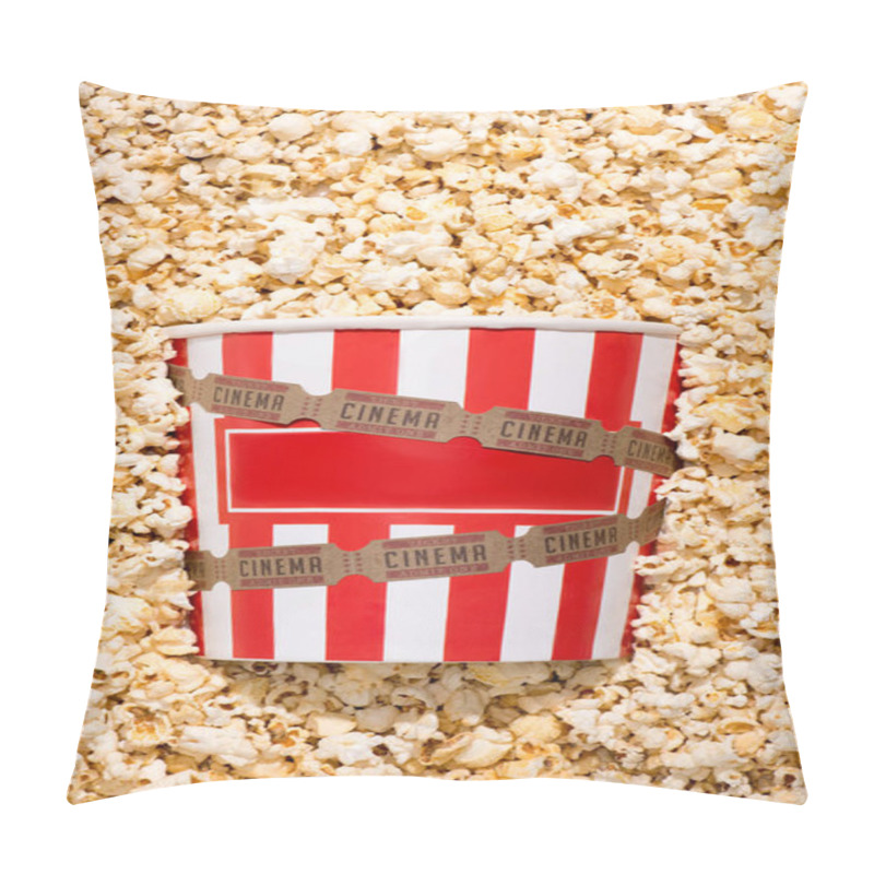 Personality  Flat Lay With Disposable Bucket, Crunchy Popcorn And Retro Cinema Tickets Pillow Covers