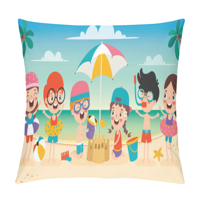 Personality  Flat Summer Banner With Cartoon Character Pillow Covers