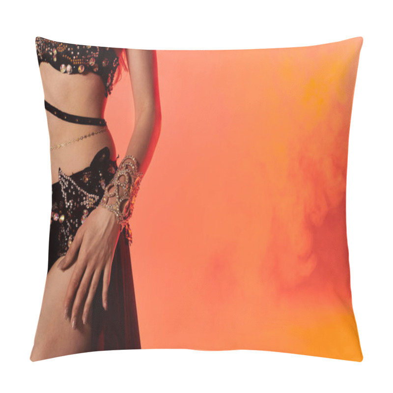 Personality  Woman In Belly Dance Attire Striking A Pose For A Portrait. Pillow Covers