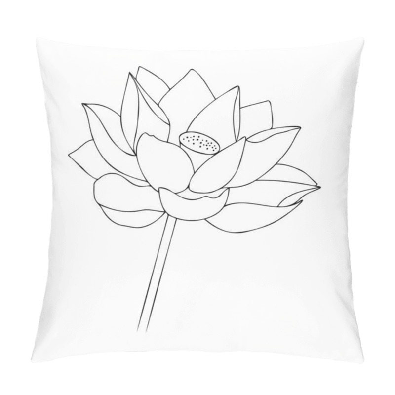 Personality  Water Lily Asian Flower. Blossom Flower Illustration. Vector Floral Illustration. Black Silhouette Of Lotus Flowers Icon On A White Background. Pillow Covers