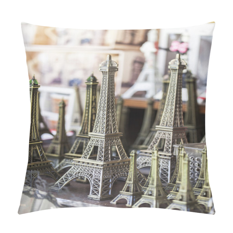 Personality  PARIS, FRANCE, On AUGUST 29, 2015. Trade In Souvenirs. A Souvenir In The Form Of The Eiffel Tower - A Traditional Gift From Paris Pillow Covers