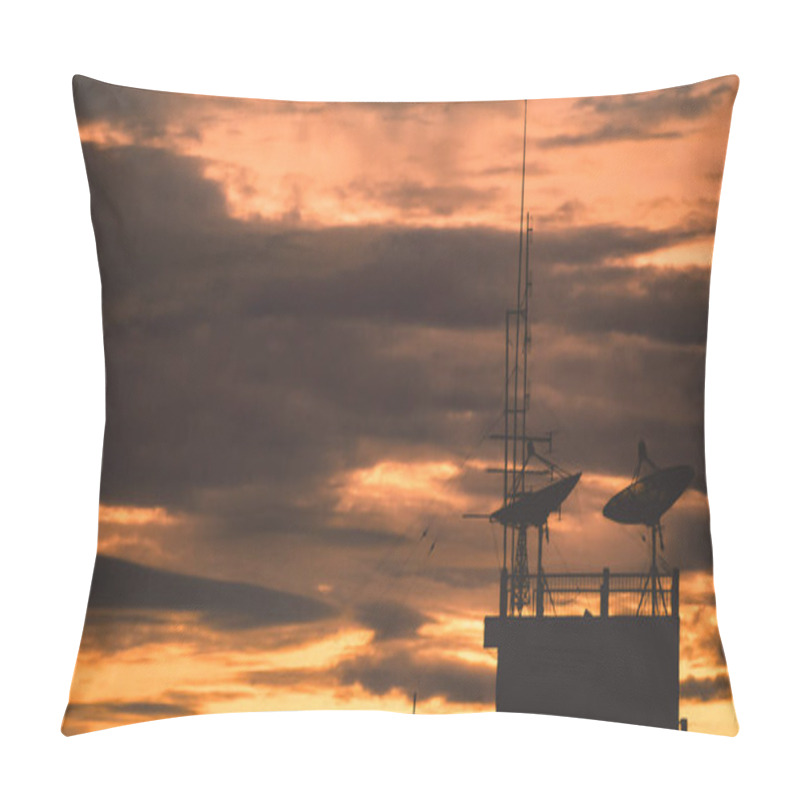 Personality  Satellite Dish Sky Sunset Communication Technology Network Image Background For Design. Satellite Dish Sky Sun Stars Communication Technology Network Image Background For Design Sunset Pillow Covers