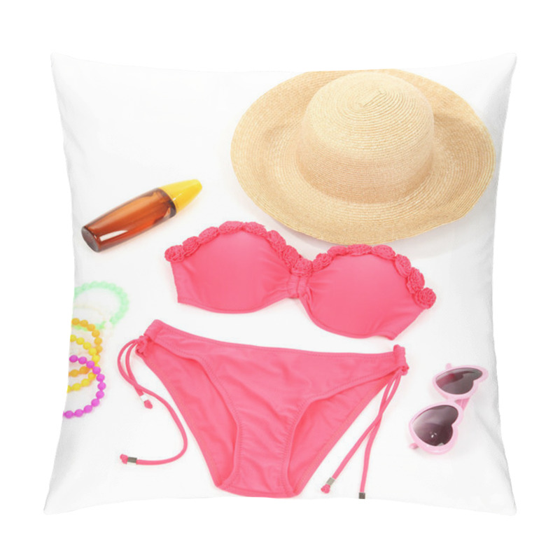 Personality  Swimsuit And Beach Items Isolated On White Pillow Covers