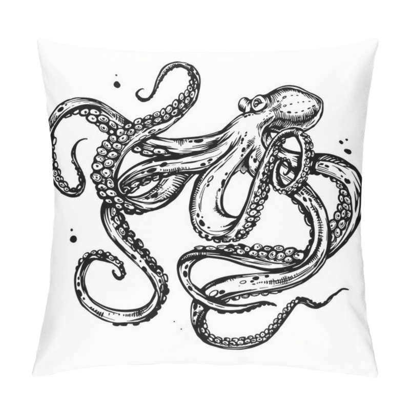 Personality  Octopus With Tentacles. Hand Drawn Ink Doodle Sketch, Black And White Line Art, Stock  Illustration Isolated On White Background. Design For Tattoo, Coloring Book Page. Pillow Covers