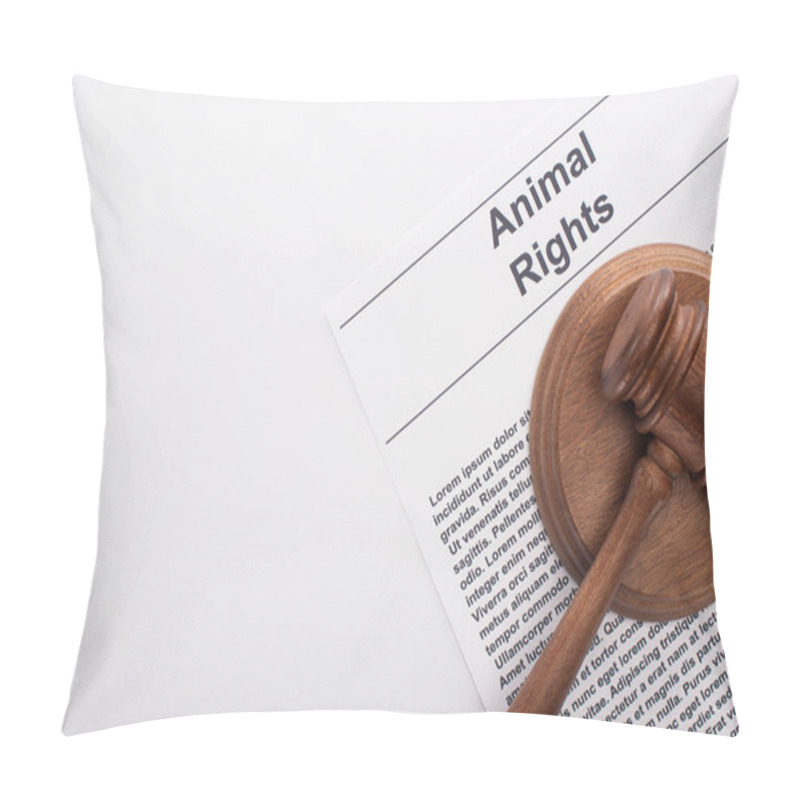 Personality  Top View Of Animal Judge Gavel On Animal Rights Inscription On White Surface Pillow Covers