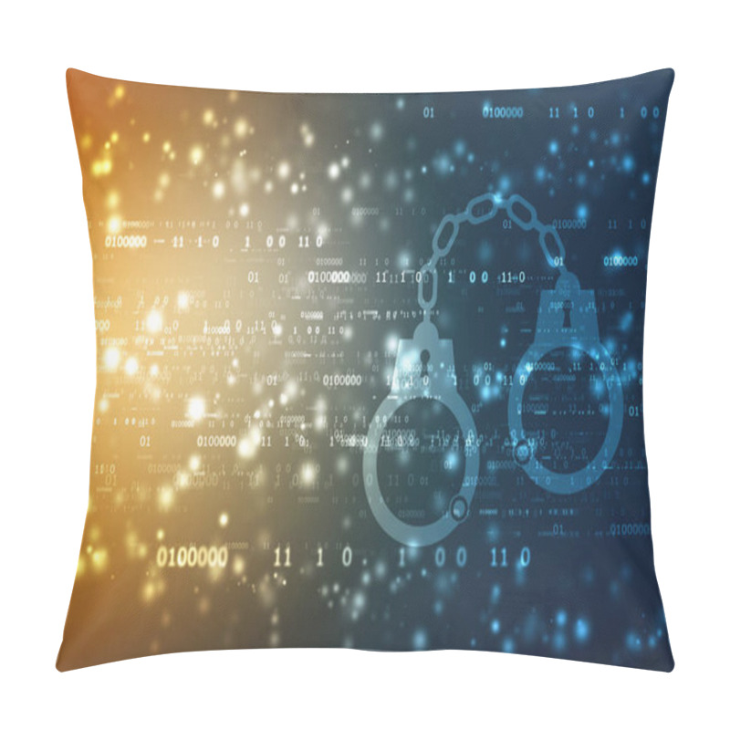 Personality  2d Illustration Cyber Security Concept: Handcuffs Icon On Digital Background, Cyber Crime Concept, Jail, Crime.  Pillow Covers