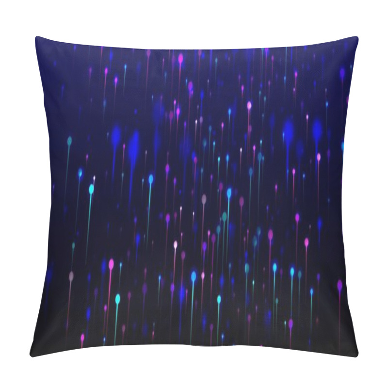 Personality  Pink Blue Purple Modern Background. Neon Light Rays Particles. Artificial Intelligence Big Data Internet Futuristic Wallpaper. Network Technology Banner. Social Science Fiber Optics Light Pins. Pillow Covers