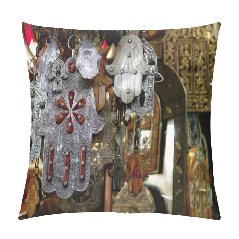 Personality  Moroccan Khamsa Hamsa Hands Of Fatima Good Luck In Medina Souk Pillow Covers