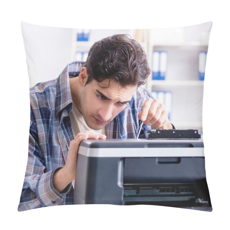 Personality  Hardware Repairman Repairing Broken Printer Fax Machine Pillow Covers