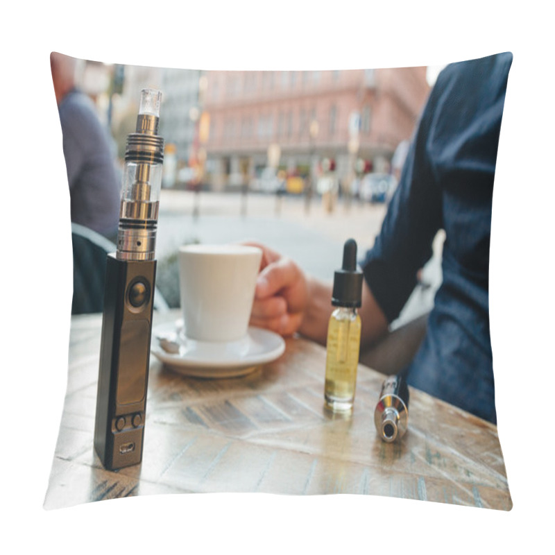 Personality  Vaping Set  On The Table Against The Background Of The City Pillow Covers