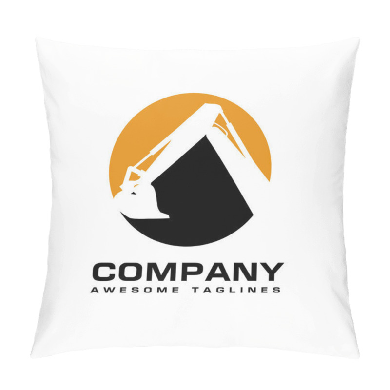 Personality  Excavators Construction Machinery Logo, Hydraulic Mining Excavator Vector Logo,. Heavy Construction Equipment Symbol With Boom Dipper And Bucket. Construction Machinery For Digging Sand Gravel Or Dirt Pillow Covers