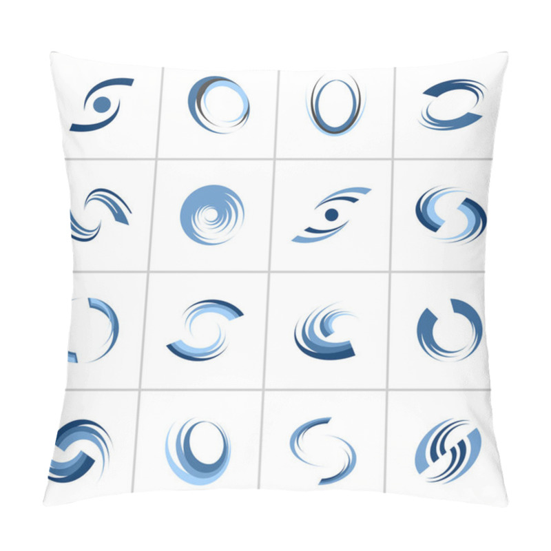 Personality  Design Elements Set. Rotation And Spiral Movement. Abstract Blue Icons. Vector Art. Pillow Covers