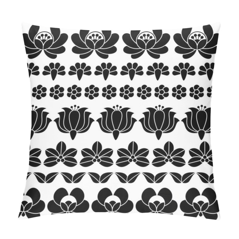 Personality  Seamless Hungarian Black Folk Art Pattern - Floral Kalocsai Embroidery  Pillow Covers