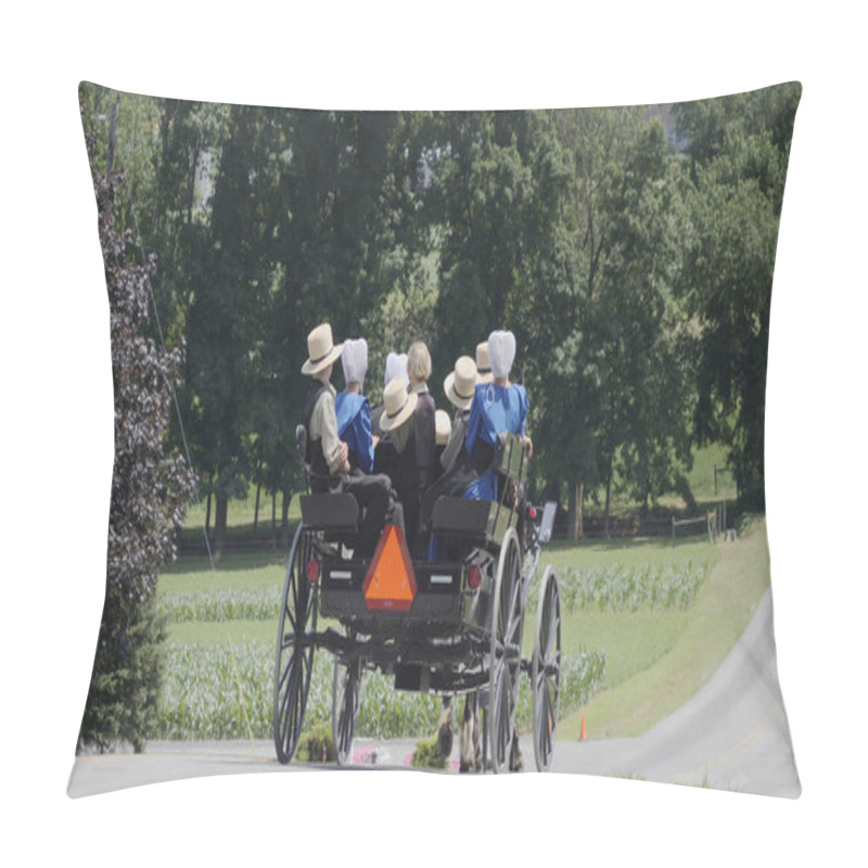 Personality  Open Horse And Buggy With An Entire Amish Family Traveling Pillow Covers