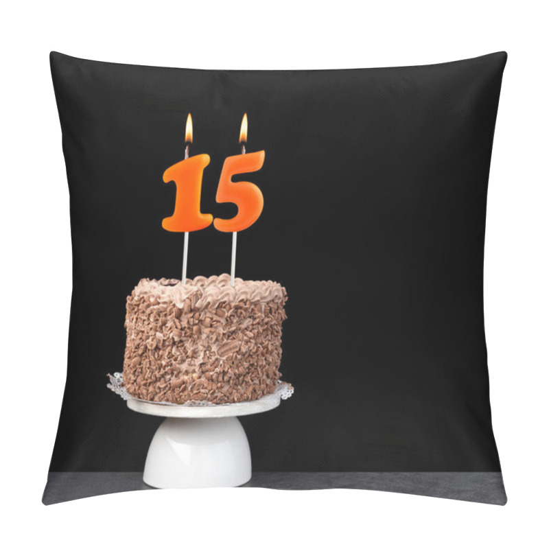 Personality  Birthday Cake With Number 15 Candle - Anniversary Card On A Black Background Pillow Covers