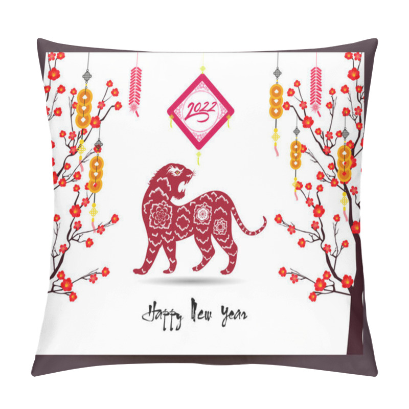 Personality  Chinese New Year 2022 - Year Of The Tiger. Lunar New Year Banner Design Template.  Zodiac Sign. Abstract Flower Texture.  Horoscope Symbol 2022 Pillow Covers