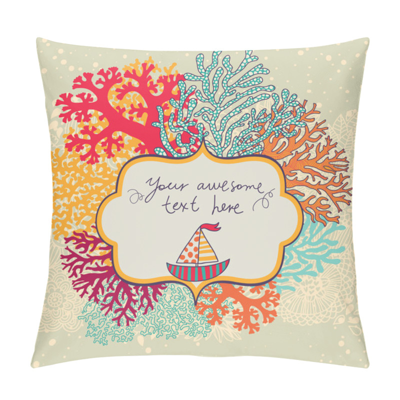 Personality  Concept Marine Card Made Of Corals With Sailboat Pillow Covers