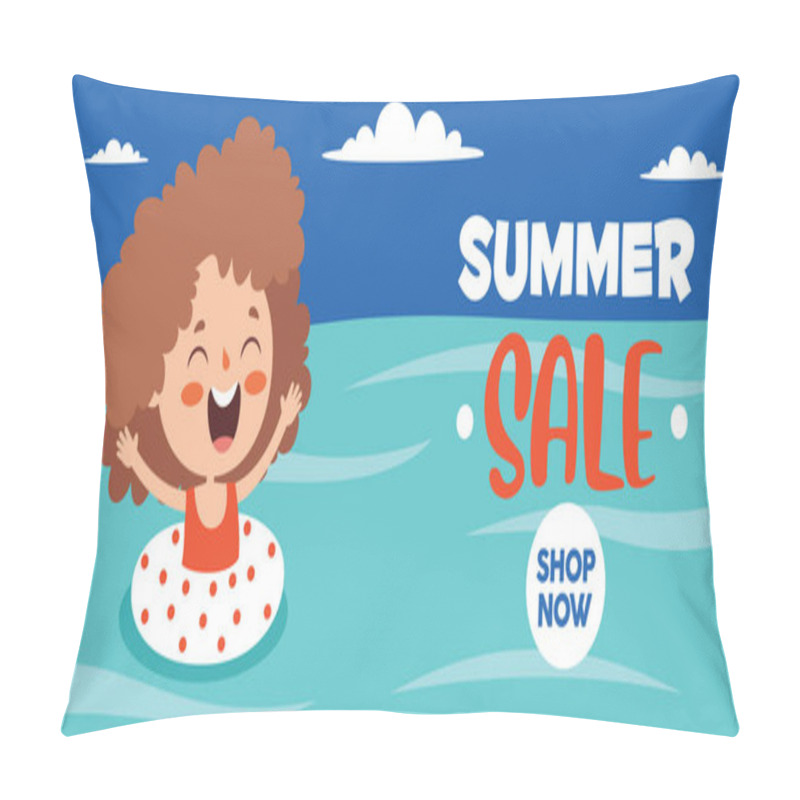 Personality  Flat Summer Banner With Cartoon Character Pillow Covers