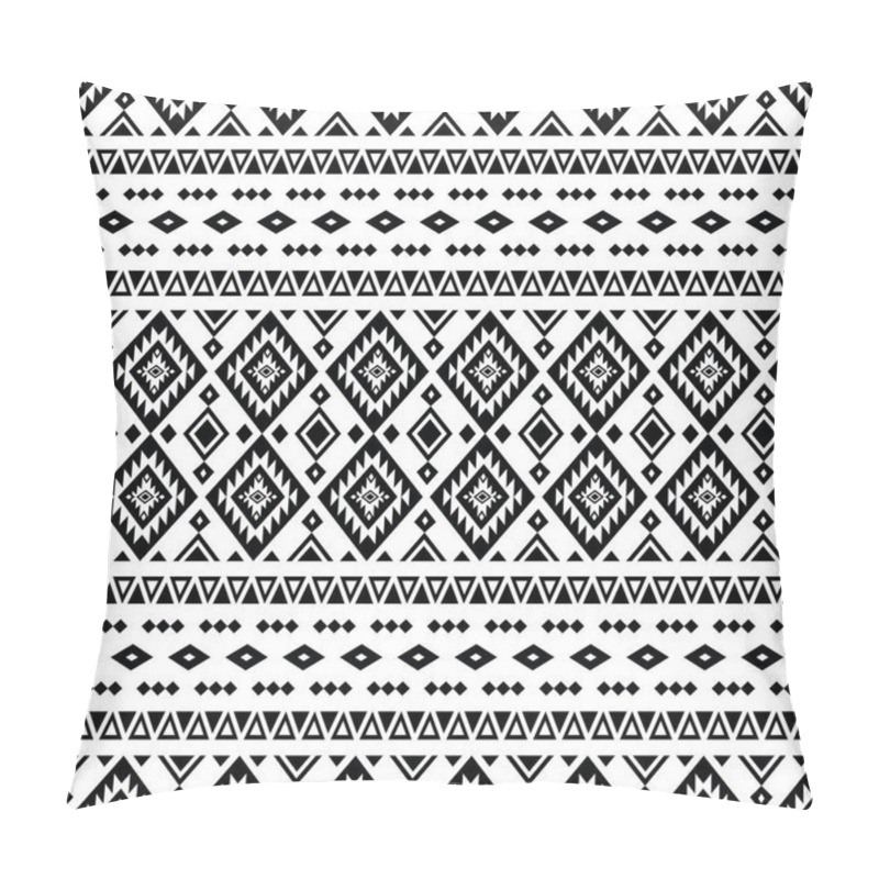 Personality  Native Mexican Seamless Ethnic Pattern. Folk Abstract Motif For Textile Design. Tribal Decoration Style. Black And White Color. Pillow Covers