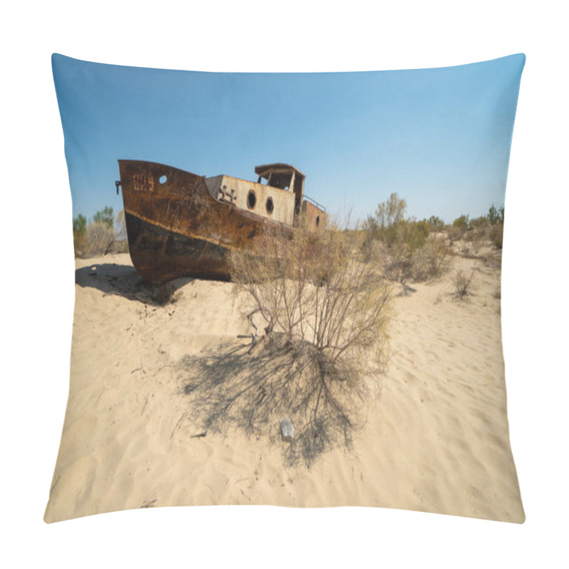 Personality  Rusty Ship Wreck In The Deserted Aral Sea Near Muynak In Uzbekistan Pillow Covers