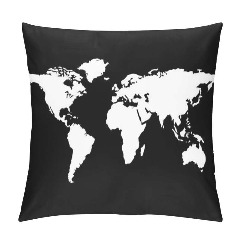 Personality  White World Map Isolated On Black Pillow Covers