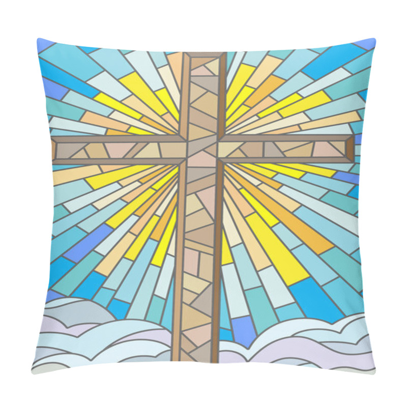 Personality  Illustration In Stained Glass Style To Cross On A Background Of Sky And Clouds Pillow Covers