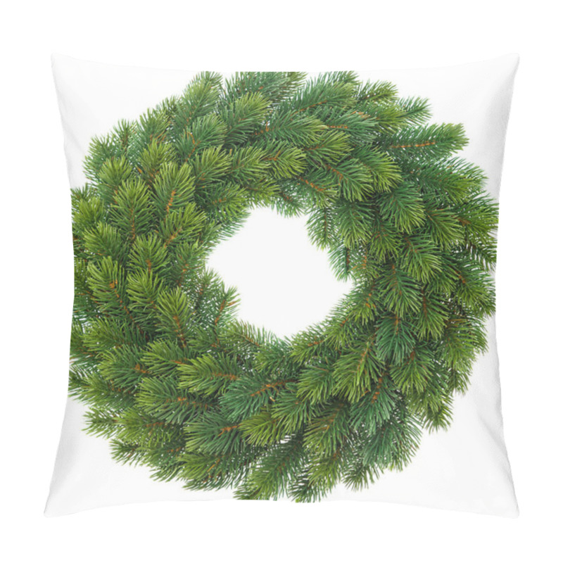 Personality  Green Christmas Wreath Isolated On White Pillow Covers