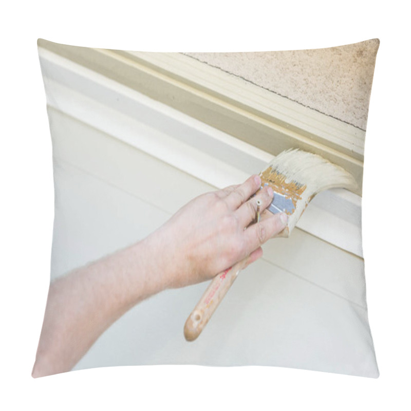 Personality  Professional Painter Cutting In With Brush To Paint Garage Door Frame Pillow Covers