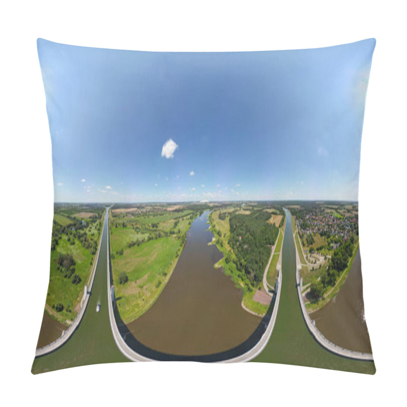 Personality  A 360 Degree Aerial View Of The Magdeburg Water Bridge Spanning The River Elbe Near Wolmirstedt, Germany Pillow Covers