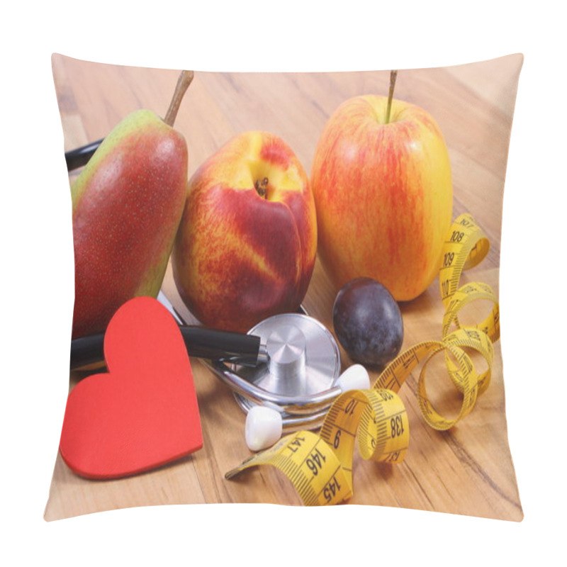 Personality  Medical Stethoscope, Fruits And Tape Measure, Healthy Lifestyle Pillow Covers