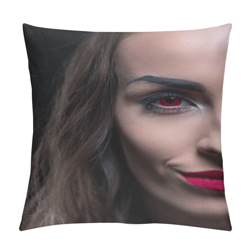 Personality  Half Face Portrait Of Vampire With Red Eyes Isolated On Black Pillow Covers