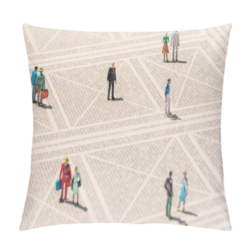 Personality  Old Person Miniature - Lonely Man Standing Lost In The Middle Of A Generic Square With Normal People Around - Concept Of Solitude And Elderly Pillow Covers