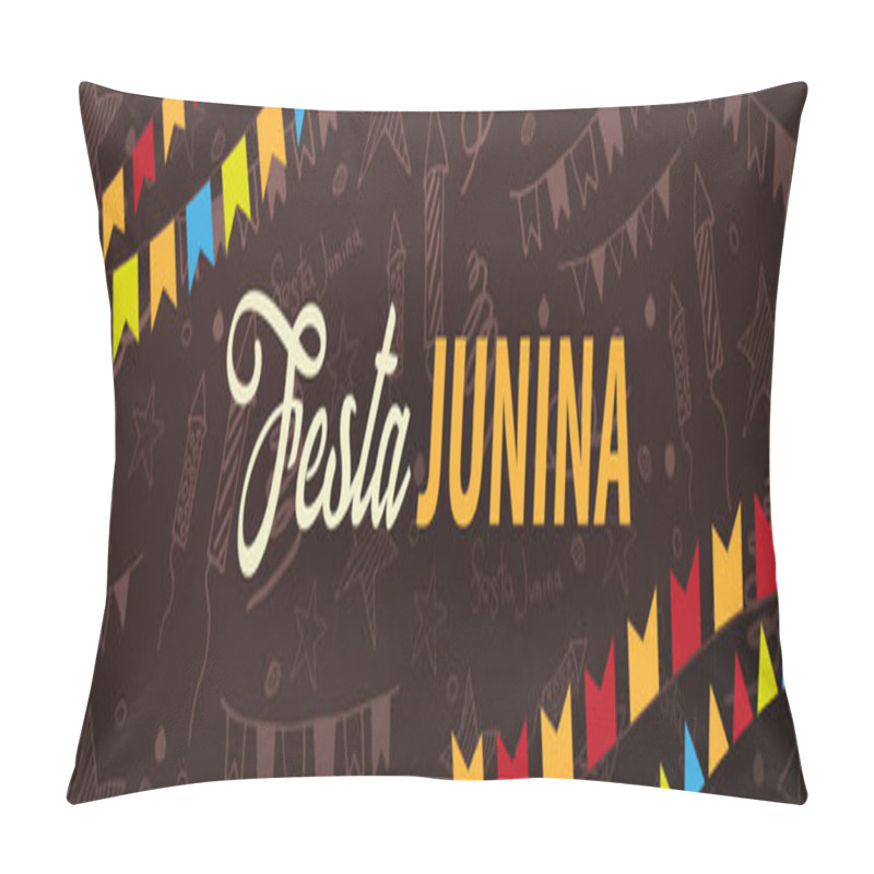 Personality  Festa Junina Background With Hand Draw Doodle Elements And Party Flags. Brazil Or Latin American Holiday. Vector Illustration. Pillow Covers