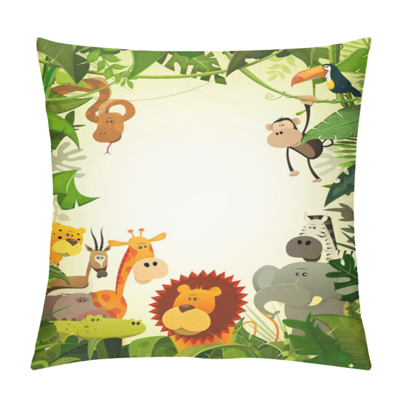 Personality  Wild Animals From African Savannah And Frame With Jungle Plants  Pillow Covers