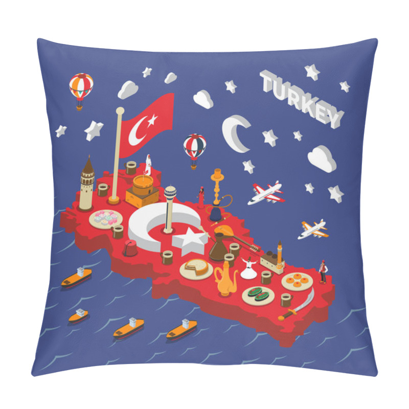 Personality  Turkey Touristic  Attractions Isometric Map Poster Pillow Covers