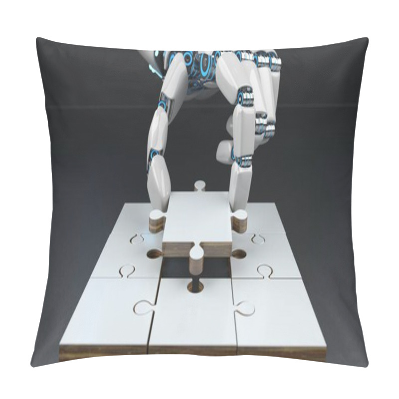 Personality  White Robot Hand Assembling Puzzle, 3d Illustration Pillow Covers